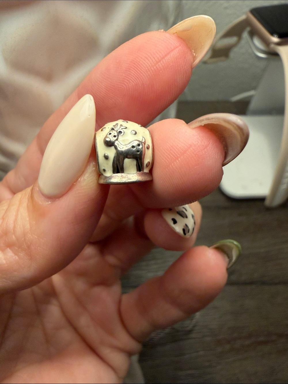 Pandora Sterling Silver Reindeer Charm Bead - Cream Enamel